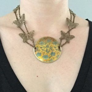 Gold and Turquoise Floral Butterfly Necklace